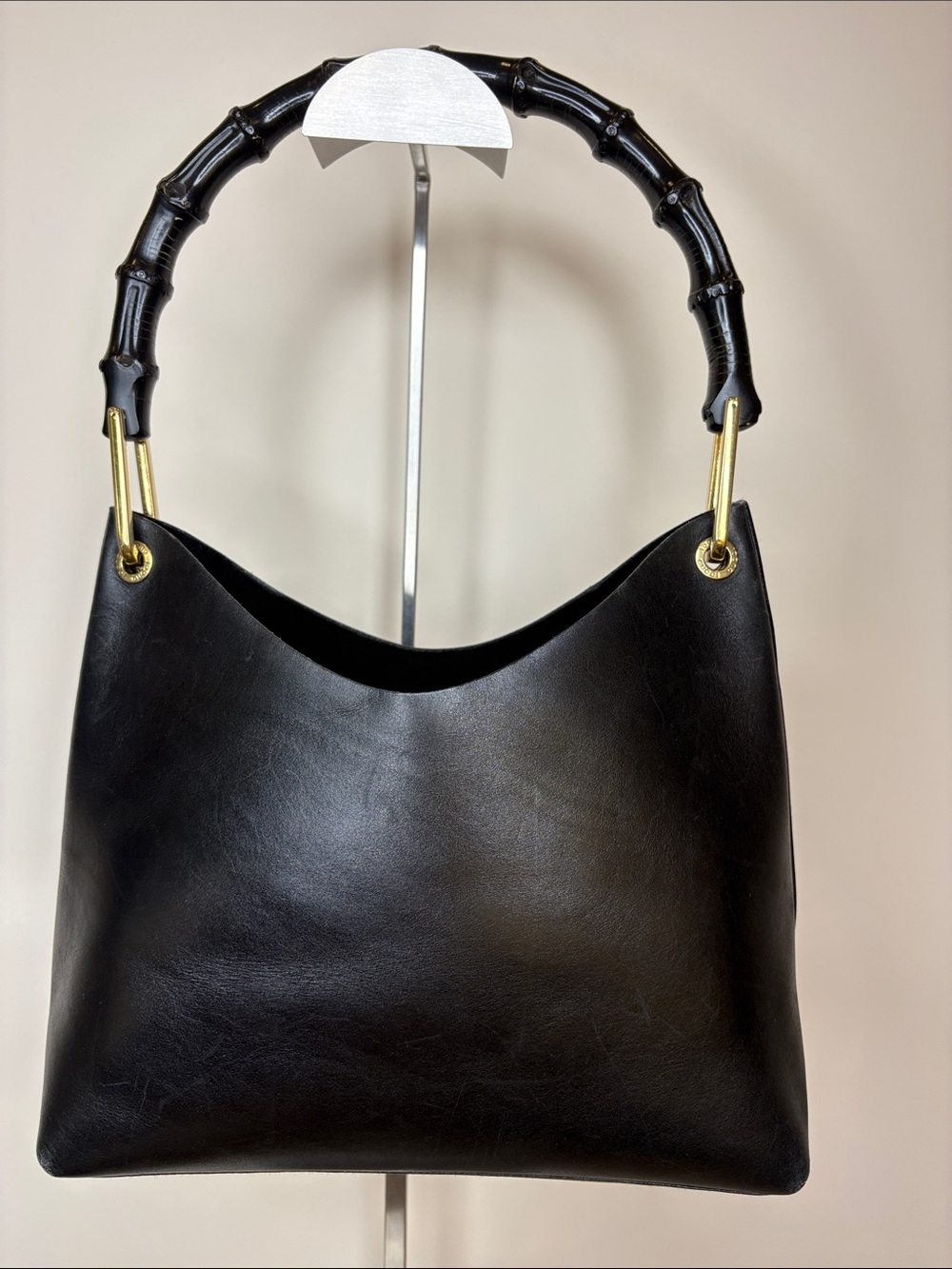 GUCCI Black Bamboo Handle Leather Purse w/ attached Zip Pouch - Picture 2 of 9